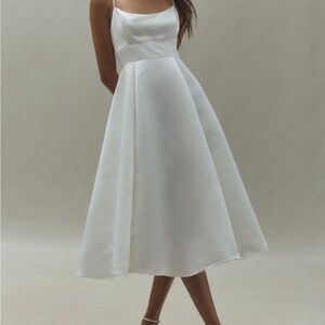 BHLDN Scoop Neck Fit n Flare Satin MIDI Dress